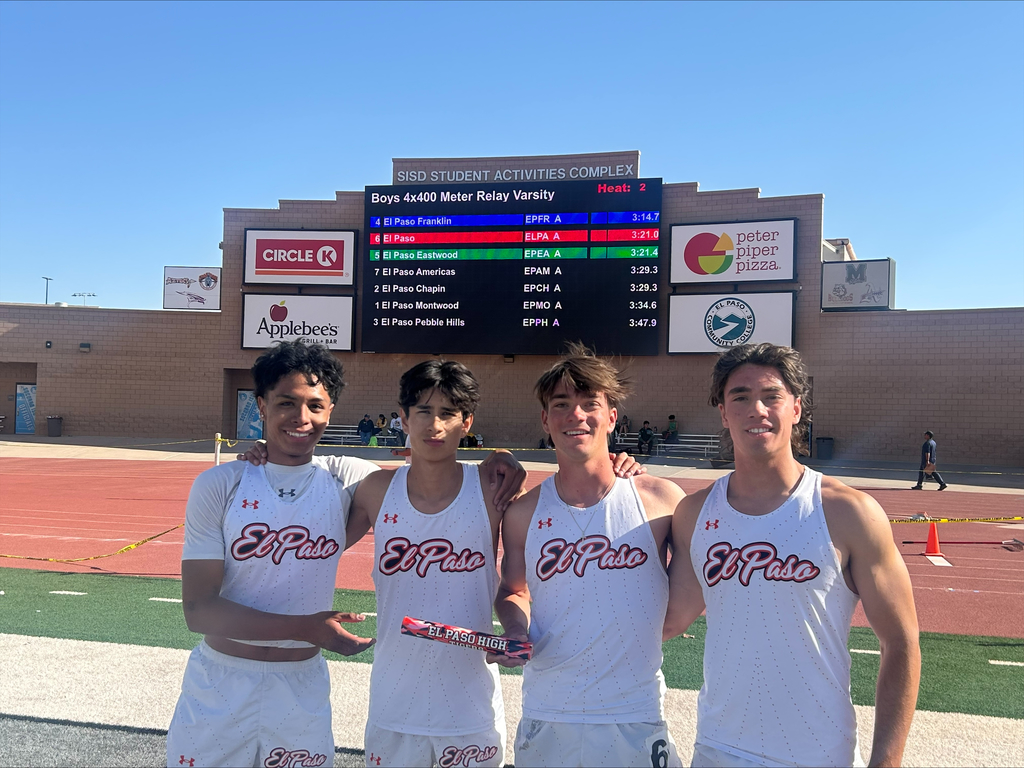 Photo of El Paso High School 4x400 meter relay team (Andrew Truax, Robert Huerta, Ledger Merritt, and Hudson Merritt)