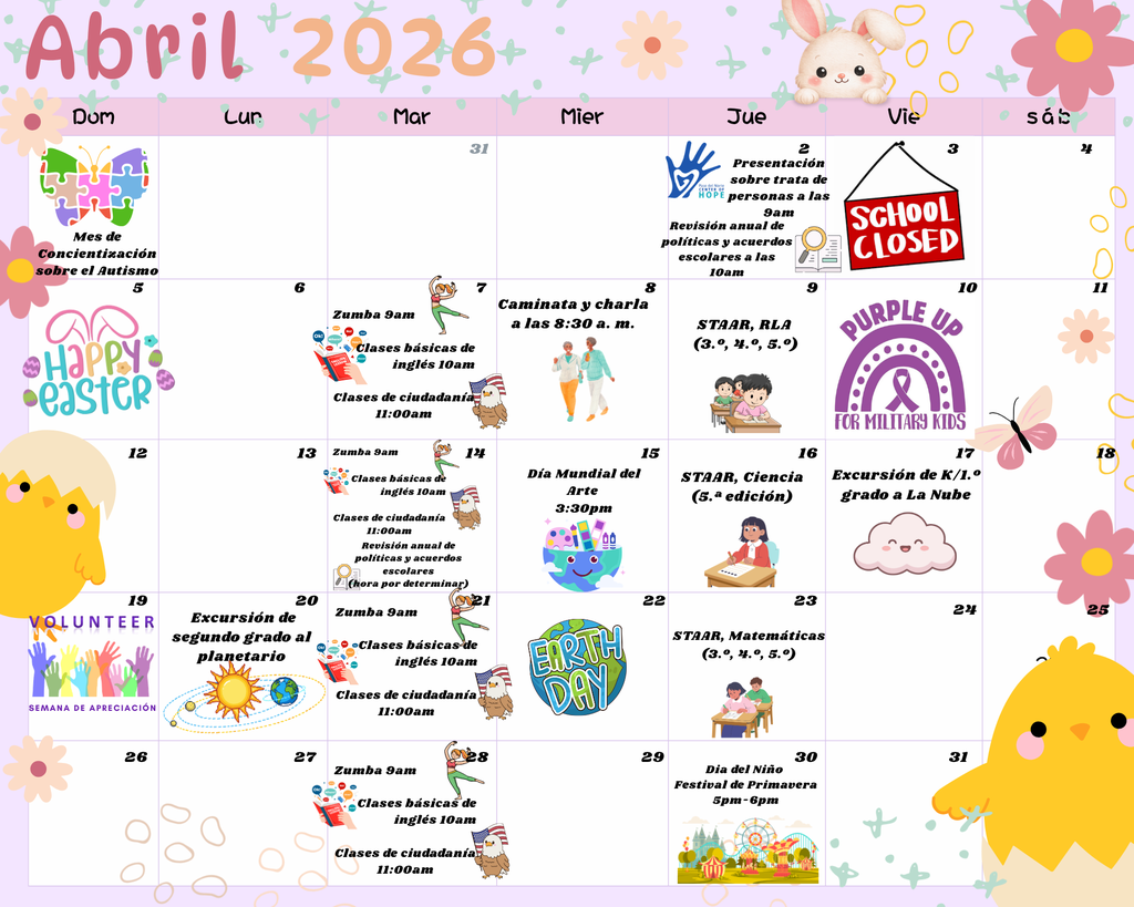april calendar english spanish