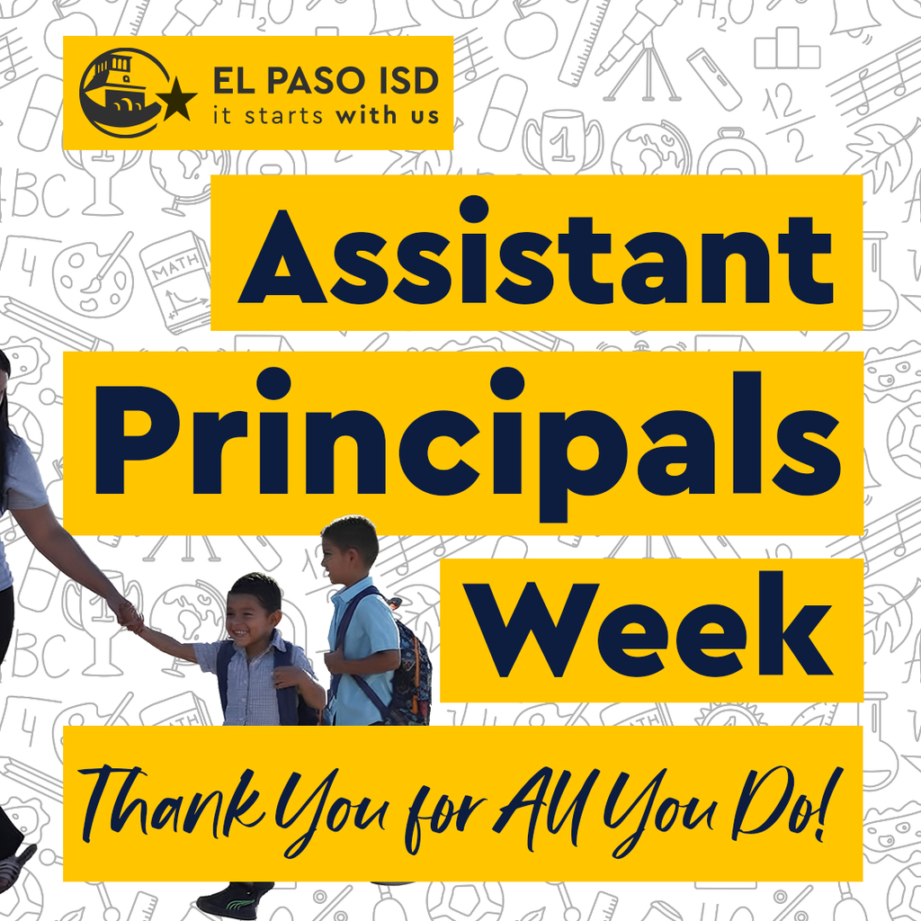 Graphic with mom guiding child with text that says Assistant Principals Week Thank you for all you do!