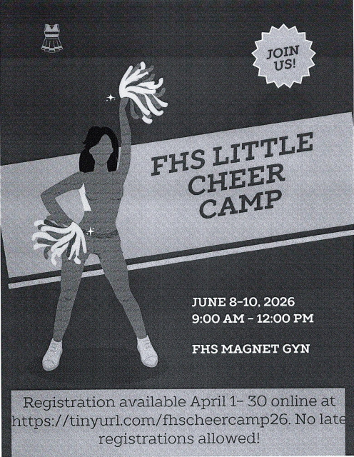 Ready, set CHEER!  FHS Little Cheer Camp is coming June 8-10!  Register before spots fill up! 
