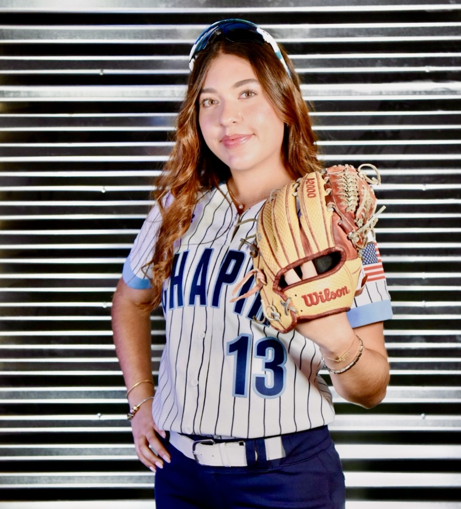 Photo of Alyssa Pena, Chapin softball smiling and holding glove