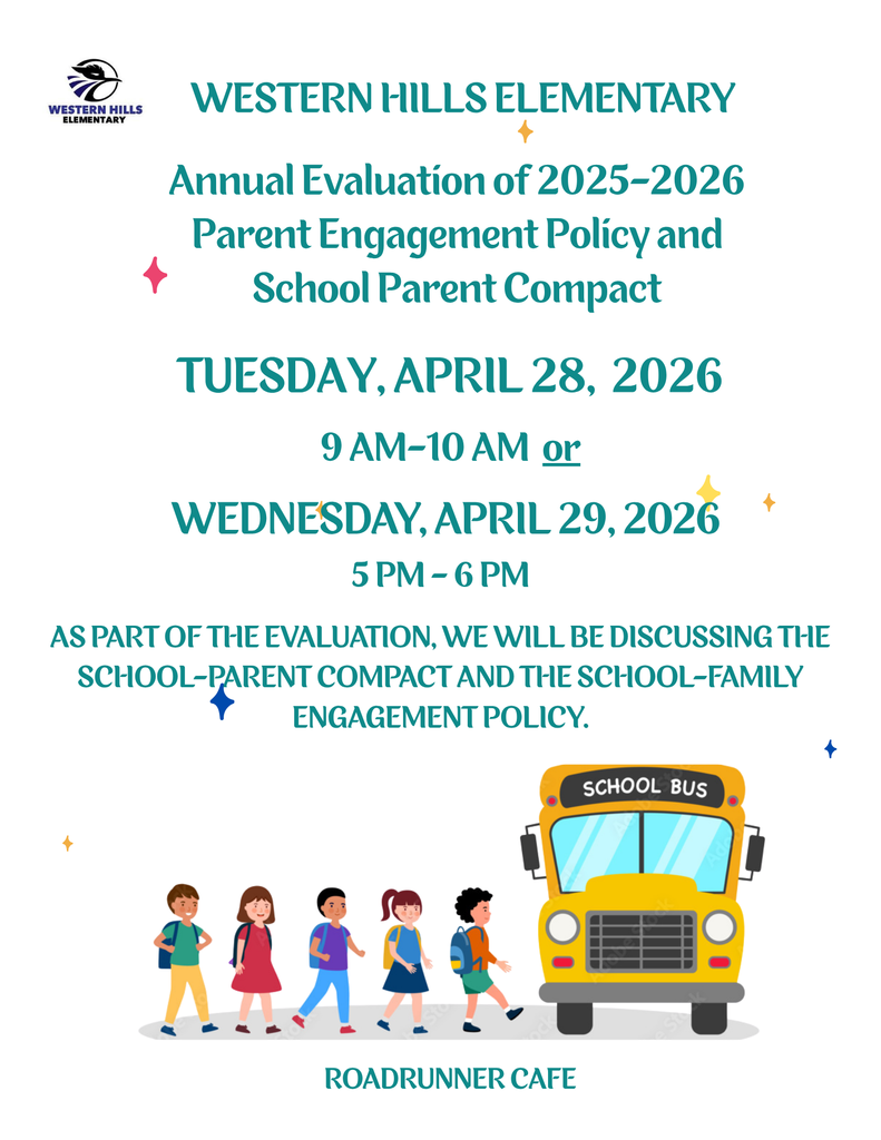 Parents and Guardians, we invite you to join us Tuesday, April 28, from 9 am to 10 am or Wednesday, April 29, from 5pm to 6 pm as we discuss the School Parent Compact and the School Family Engagement Policy.