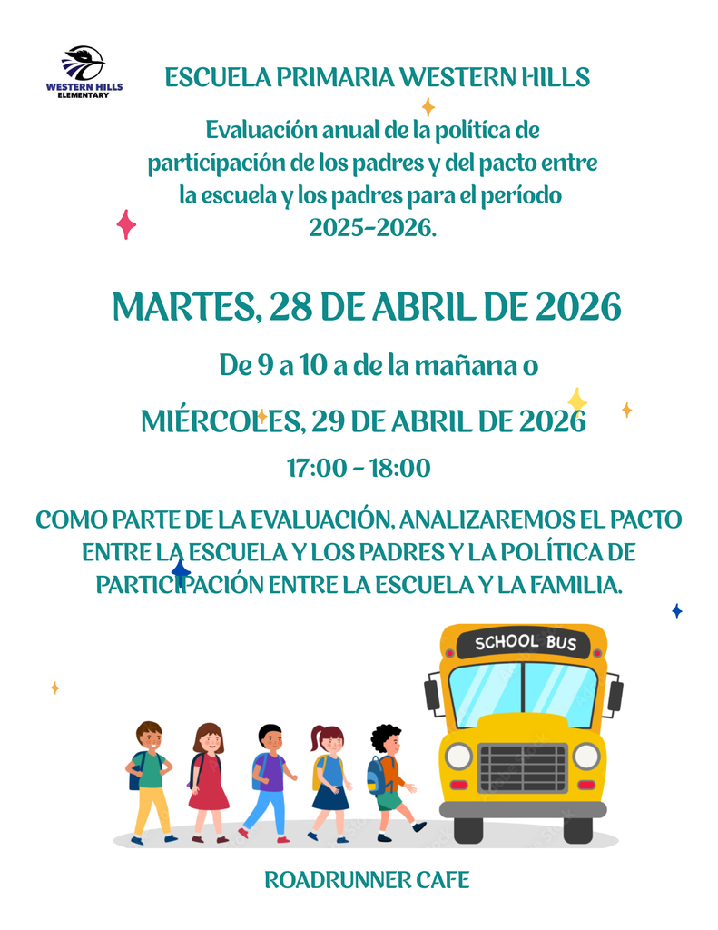 Parents and Guardians, we invite you to join us Tuesday, April 28, from 9 am to 10 am or Wednesday, April 29, from 5pm to 6 pm as we discuss the School Parent Compact and the School Family Engagement Policy.
