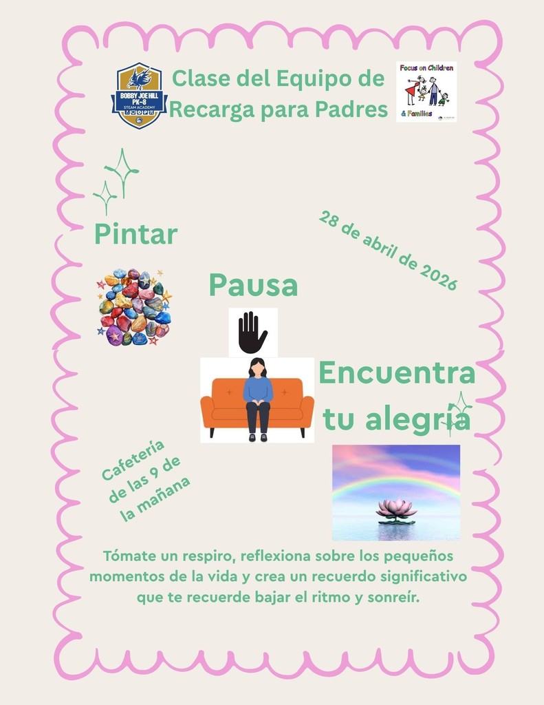 clase del equipo de recarga para padres 28 de abril 9am cafeteria