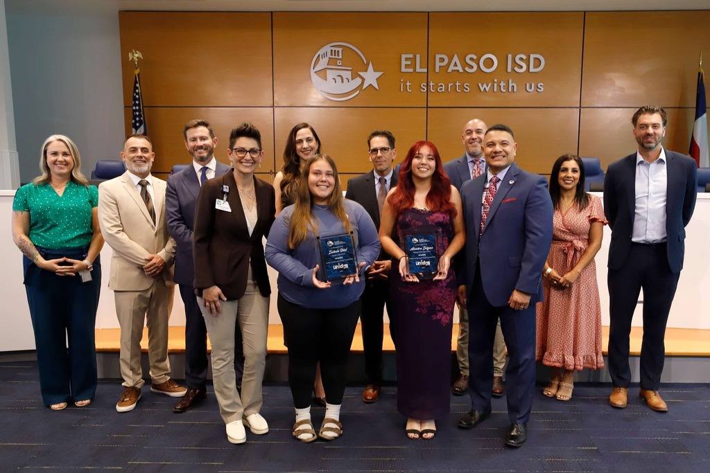 The El Paso ISD Board of Trustees and Superintendent Dr. Brian Lusk were proud to recognize our talented student winners of the Unidos Games Logo Design Competition. Since March 2018, the annual Unidos Games provides El Paso ISD students with disabilities an opportunity to showcase their incredible athletic abilities. Congratulations to Alondra Iniguez from Jefferson Silva High School and Isabela Shiel from Franklin High School, whose designs beautifully captured the spirit of the Unidos Games and have inspired the new logo for the games! 🌟