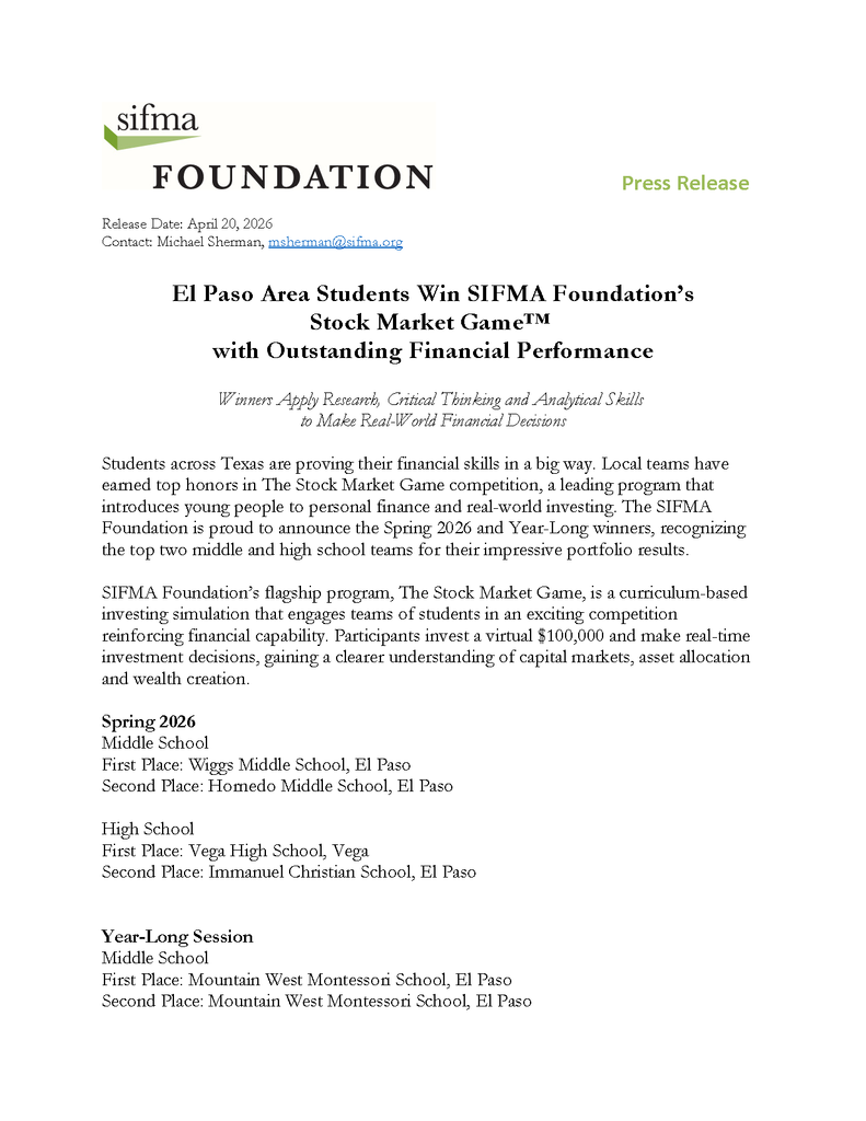 El Paso SMG 2025-2026 Press Release Page 1