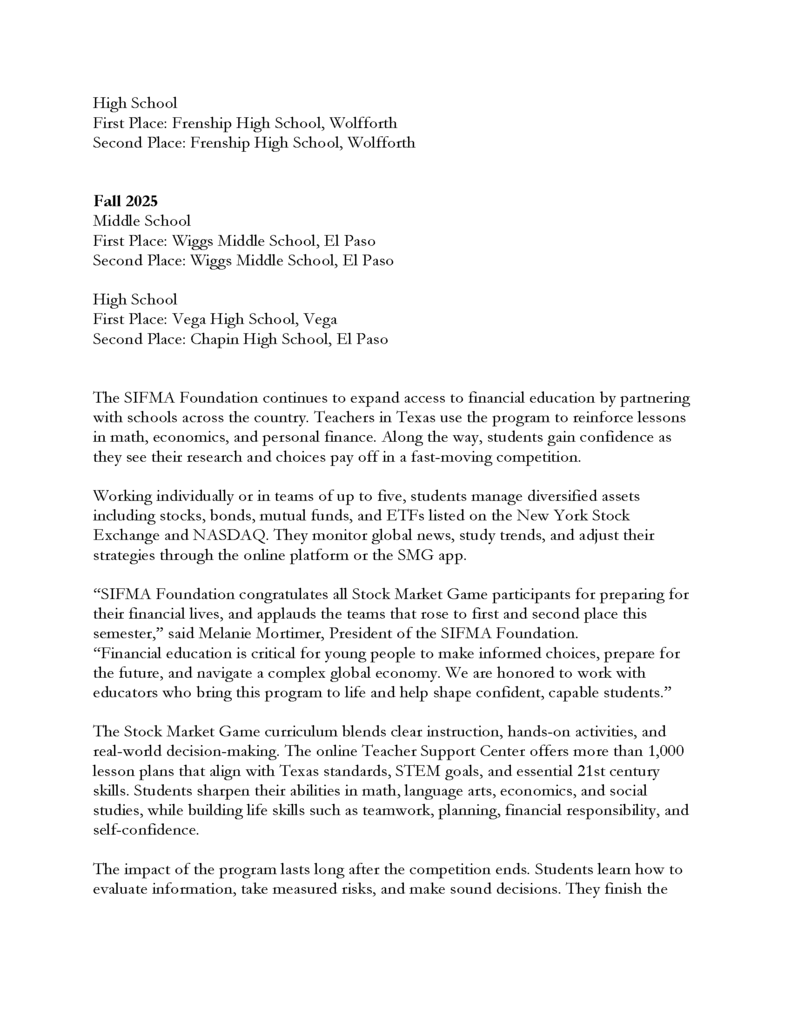 El Paso SMG 2025-2026 Press Release Page 2