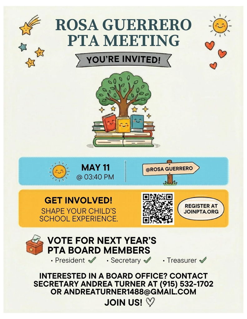 Rosa Guerrero PTA Meeting flyer