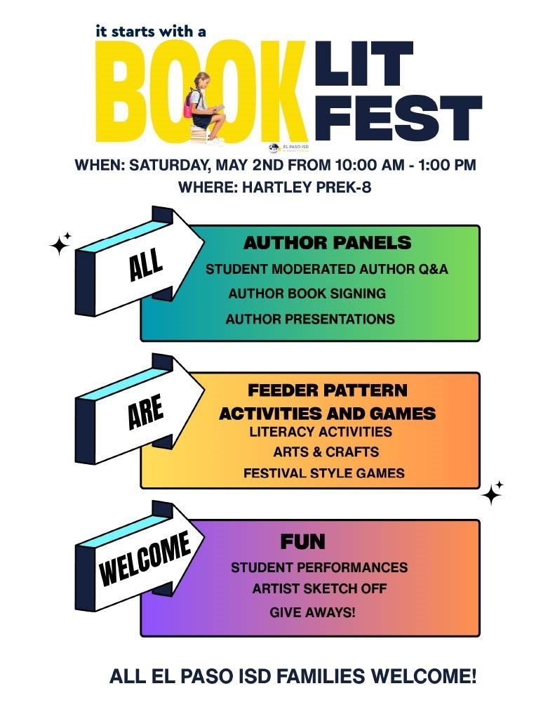Book Lit Fest May 2nd at Hartley PreK-8 10am-1pm