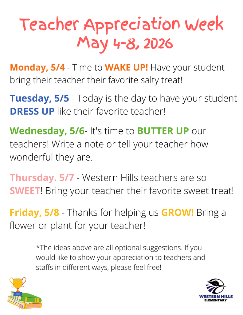 Next week is teacher appreciation week. Let's let our teacher's know how much we appreciate them.