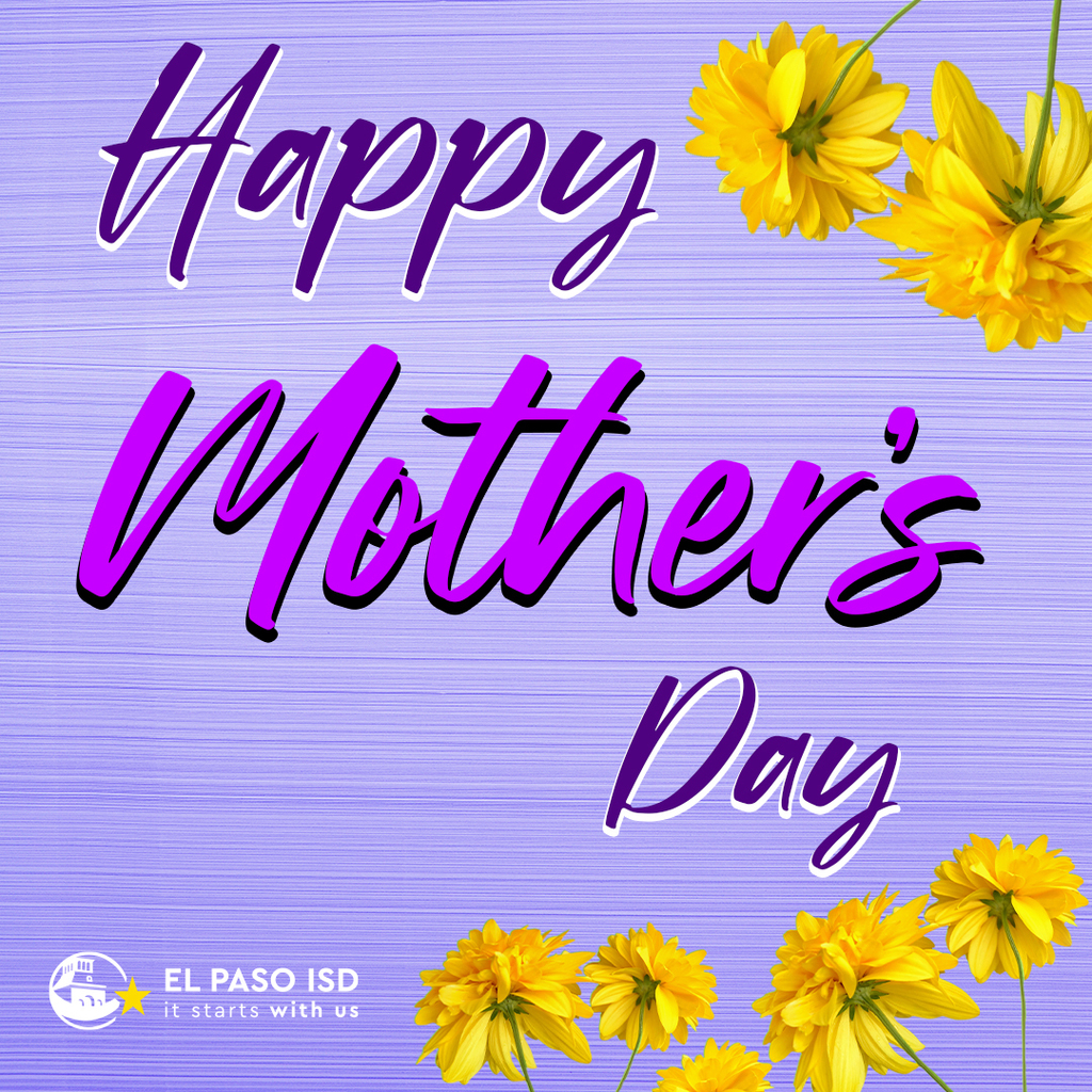 Purple graphic with yellow flowers and text that says Happy Mothers Day