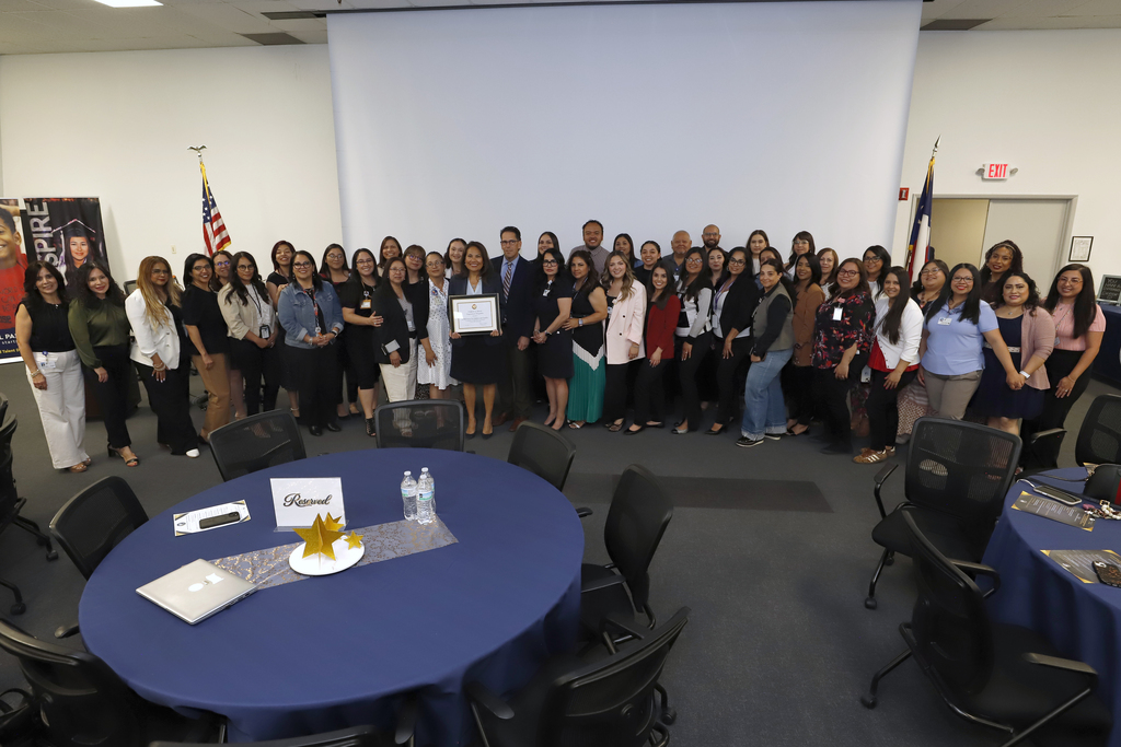 Congresswoman Veronica Escobar, El Paso ISD Focus on Children and Families Program staff, and Superintendent Dr. Brian Lusk take group photo