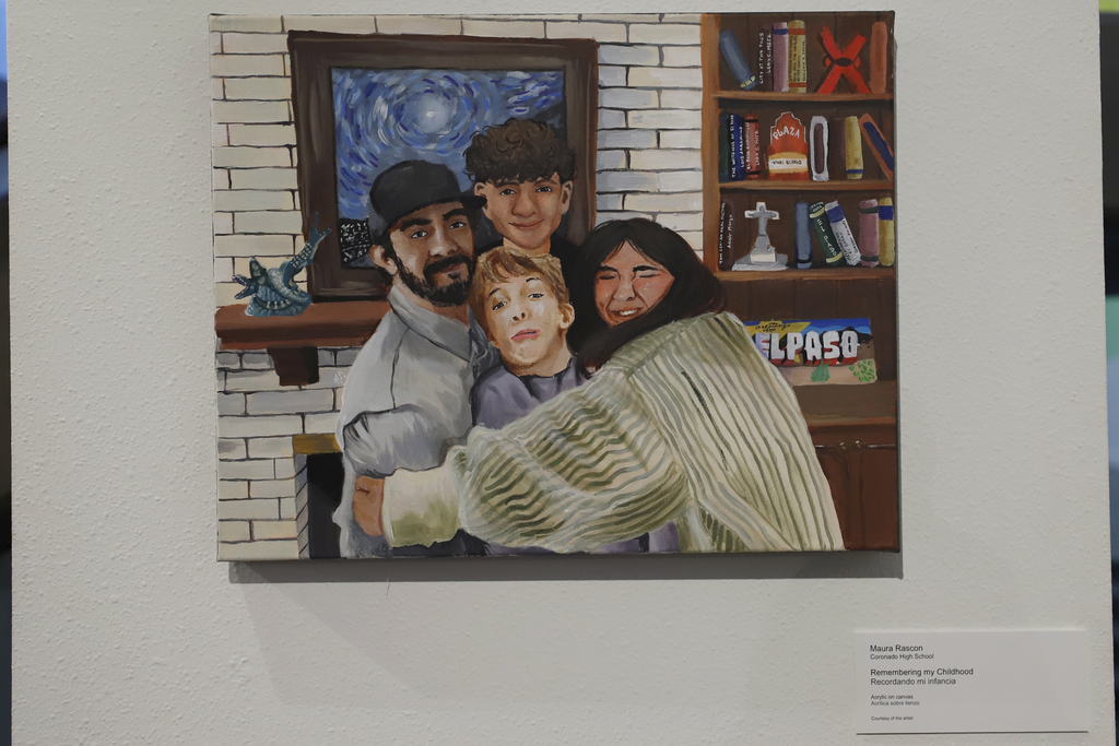 Coronado High School student artwork of family hugging