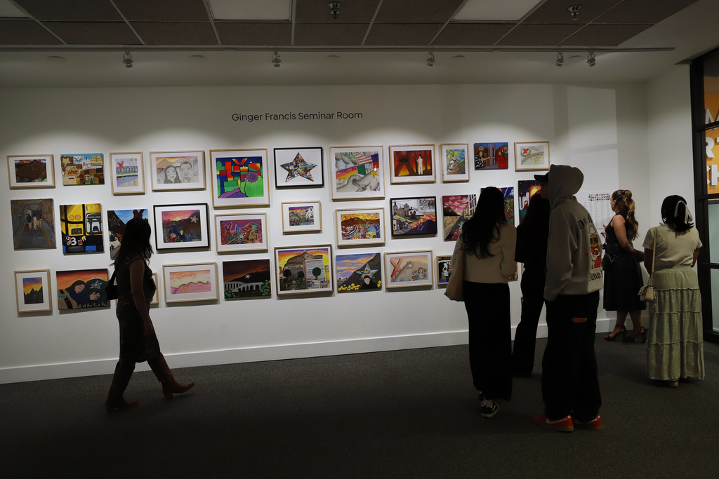 El Paso ISD community viewing student artwork part of Congresswoman Veronica Escobar's Congressional Art Competition