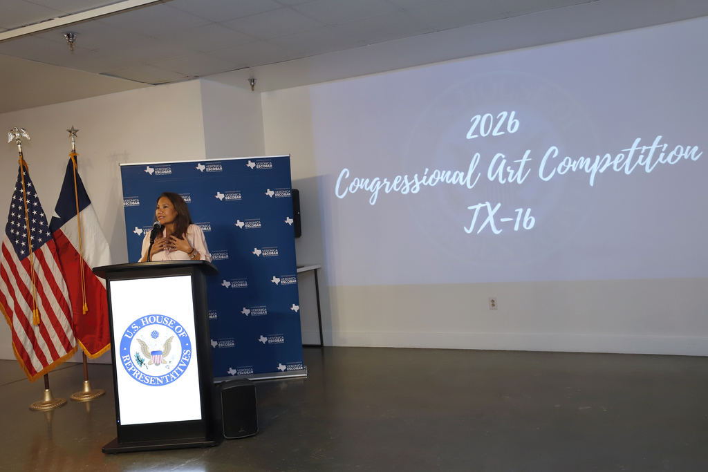 Congresswoman Veronica Escobar speaks during her Congressional Art Competition ceremony