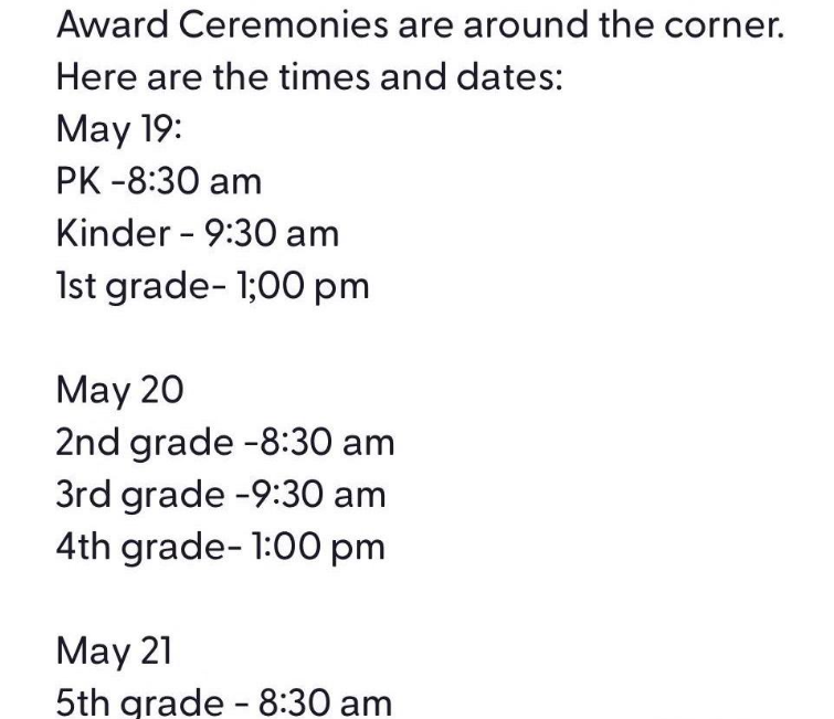 ceremony schedule