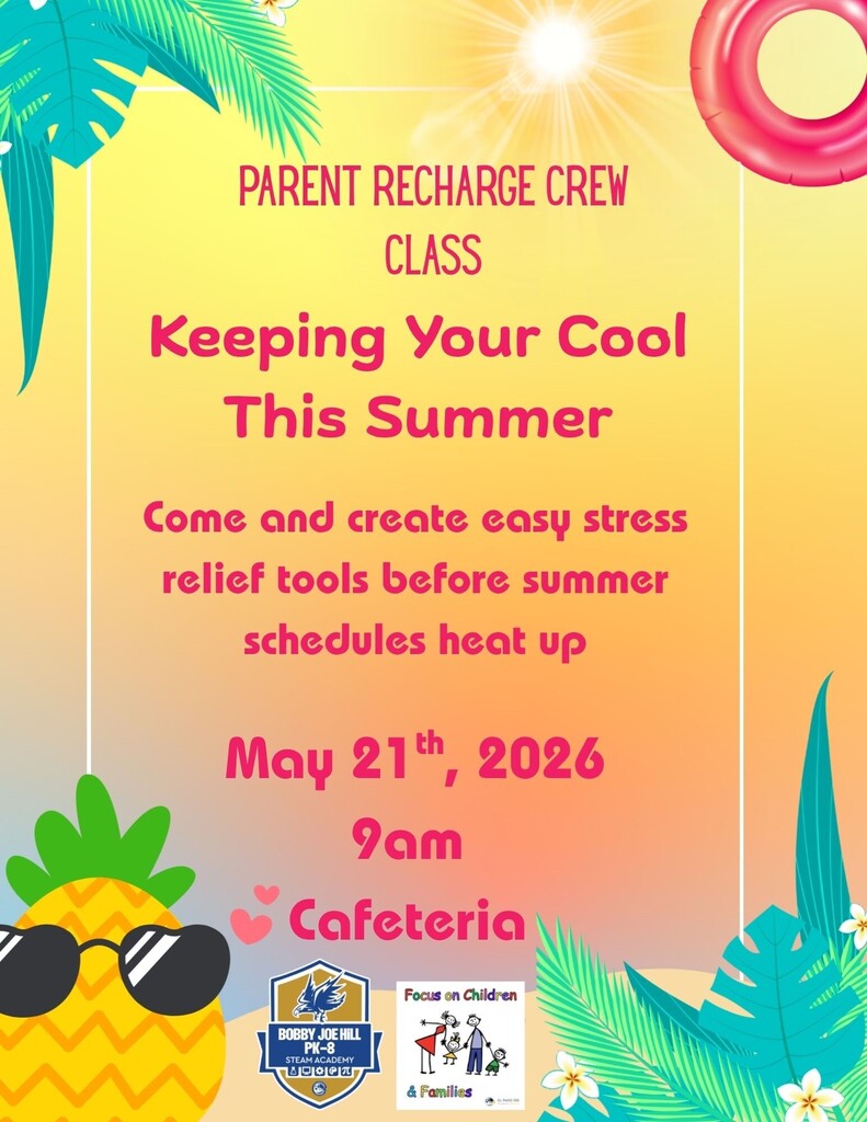 Parent Recharge Crew Class May 21st, 2026 9am cafeteria