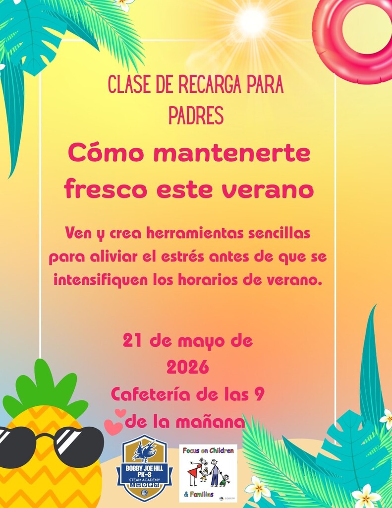clase de recarga para padres 21 de maya de 2026 9 am cafeteria