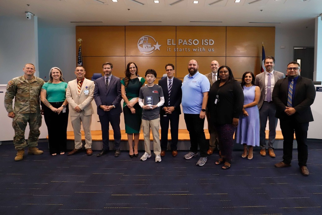 Photo of El Paso ISD Board of Trustees and El Paso ISD Superintendent Dr. Brian Lusk were excited to recognize champions of the Texas Region VEX Robotics state competition. 🌟 Congratulations to our teams from Center for Career and Technology Education, Chapin High School, Coronado High School, and Franklin High School. 👏 #ItStartsWithUs #ElPasoISD #EPISD