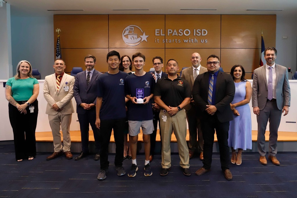 Photo of El Paso ISD Board of Trustees and El Paso ISD Superintendent Dr. Brian Lusk were excited to recognize champions of the Texas Region VEX Robotics state competition. 🌟 Congratulations to our teams from Center for Career and Technology Education, Chapin High School, Coronado High School, and Franklin High School. 👏 #ItStartsWithUs #ElPasoISD #EPISD