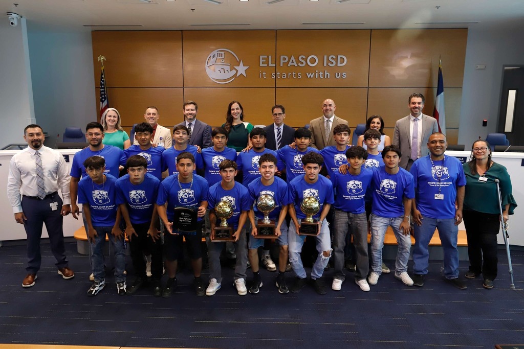 Photo of El Paso ISD Board of Trustees and El Paso ISD Superintendent Dr. Brian Lusk were proud to recognize the excellence of El Paso ISD’s soccer programs. ⚽🏆 Congratulations to our amazing athletes! 👏 🌟 Burges Boys Soccer – State Regional Finals Winners 🌟 Coronado Boys Soccer – Area Winners 🌟Bowie Boys Soccer - Area Winners 🌟 Burges Girls Soccer – Bi-District Winners 🌟 El Paso High Girls Soccer – Bi-District Winners #ItStartsWithUs #ElPasoISD #EPISD