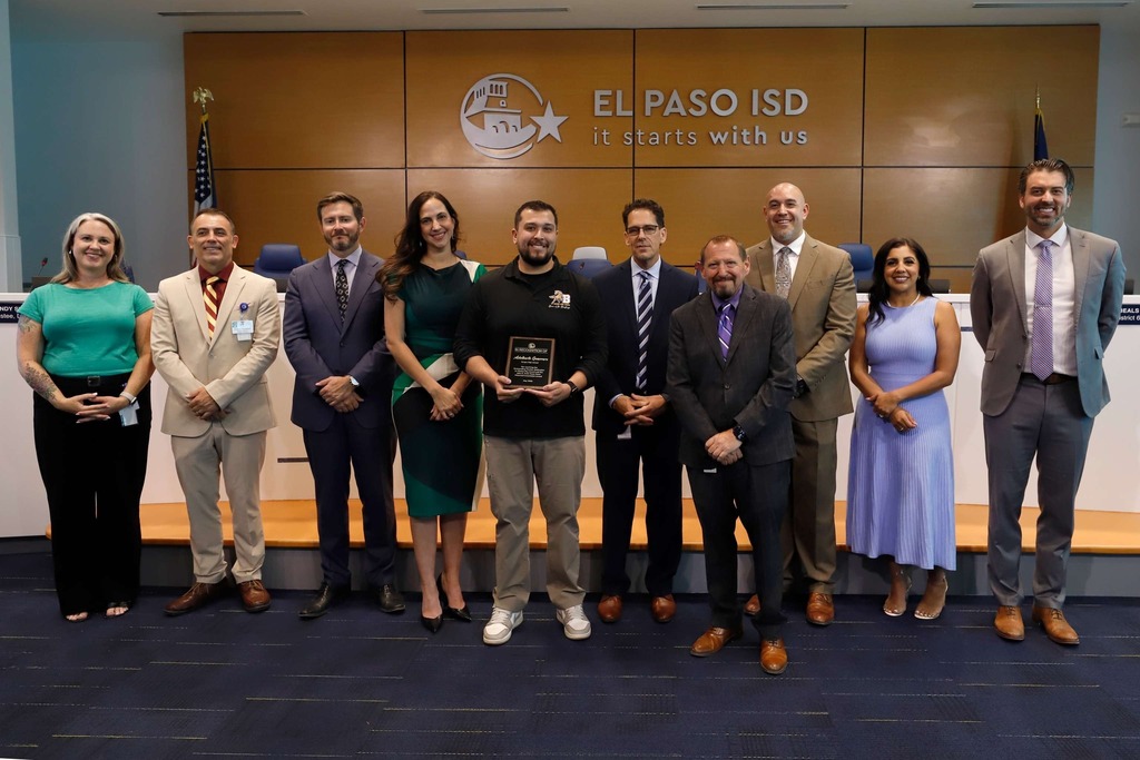 Photo of . El Paso Independent School District Board of Trustees and Superintendent Dr. Brian Lusk proudly recognized Adalberto Guerrero from Burges High School for earning two distinguished honors: the Outstanding Teacher Dedication to National History Day Award and the John C. Crain Texas State Historical Association Award. These prestigious recognitions celebrate his exceptional commitment to student learning, historical inquiry, and academic excellence. 📚🌟 Congratulations! 👏 #ItStartsWithUs #ElPasoISD #EPISD