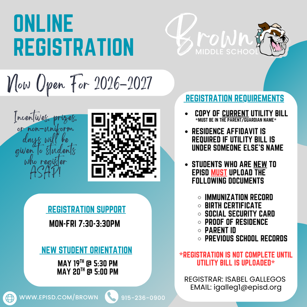 Online Registration for the 2025-2026 School Year. Please log in and complete the registration today. Make sure to upload a current utiltiy bill to ensure the registration is complete. 