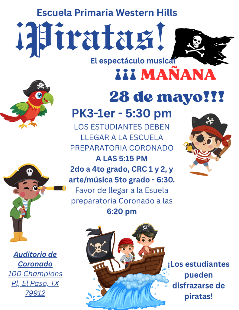 Pirates! The Musical will be on Thursday, May 28, 2026.