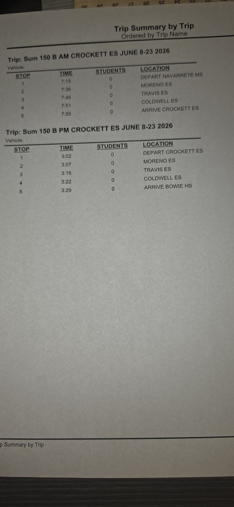 summer school bus route
