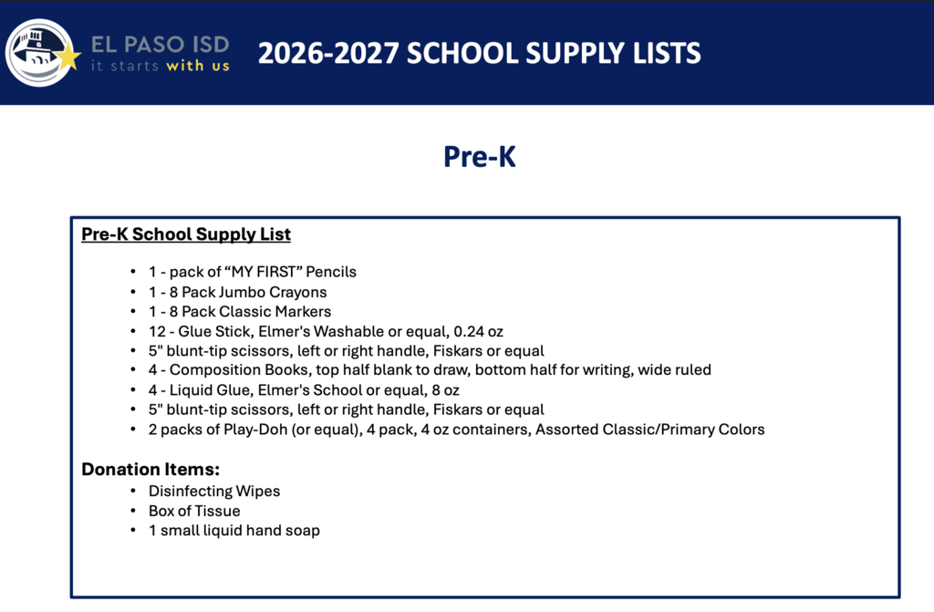 Pre-K school supplies 2026-27