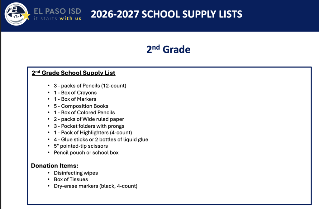 2nd grade school supplies 2026-27