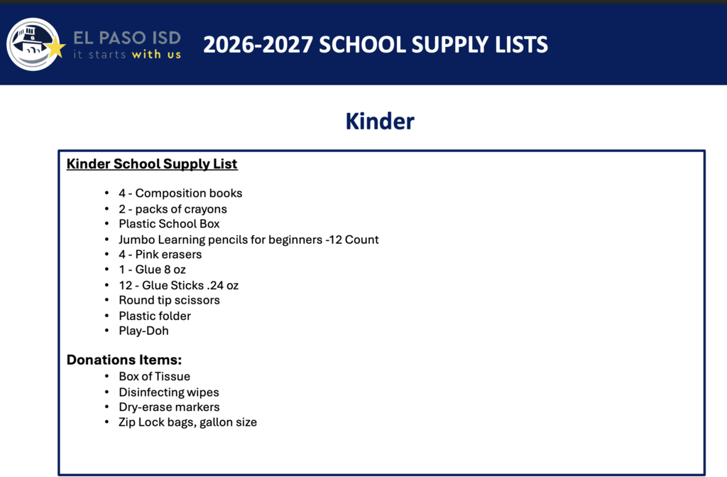 Kinder school supplies 2026-27