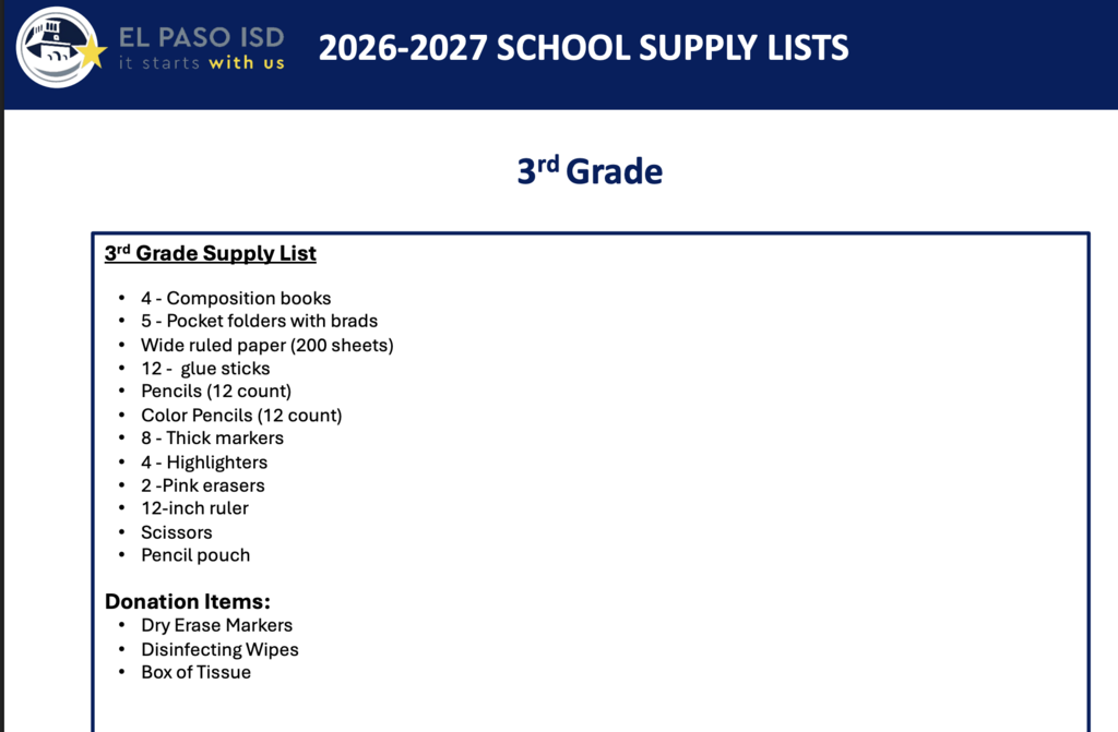 3rd grade school supplies 2026-27