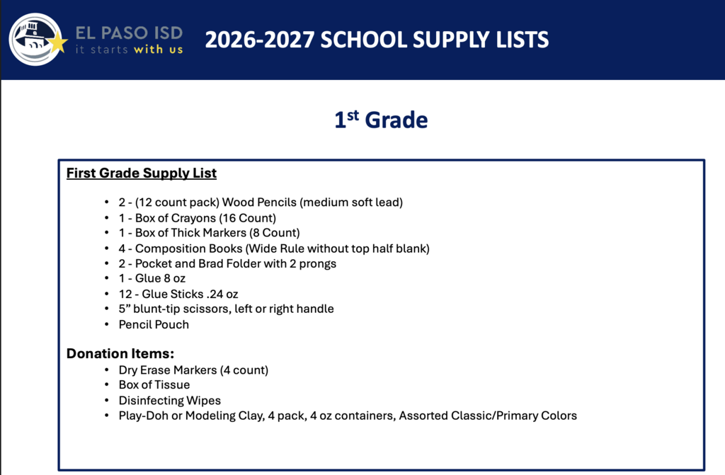 1st grade school supplies 2026-27