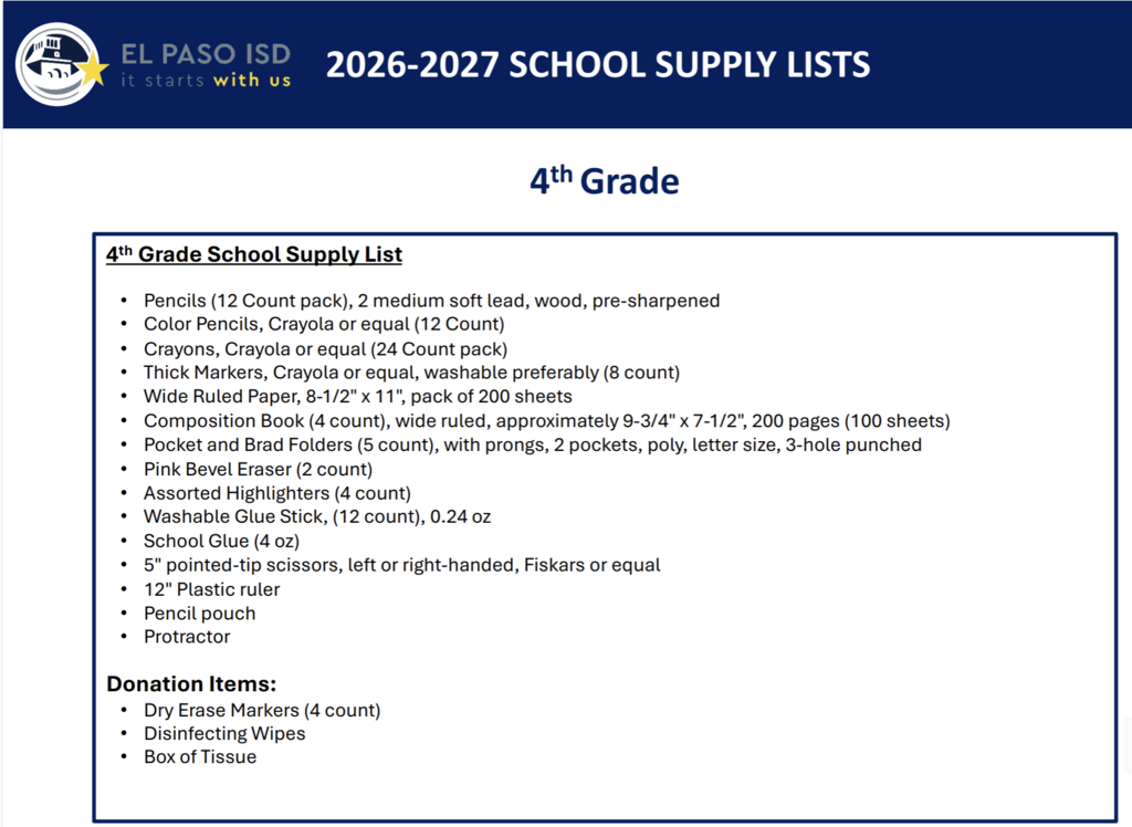 4th Grade List