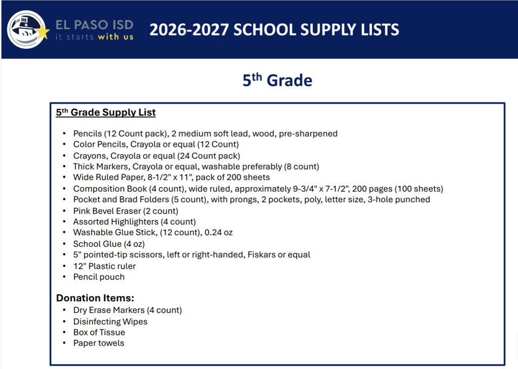 5th Grade List