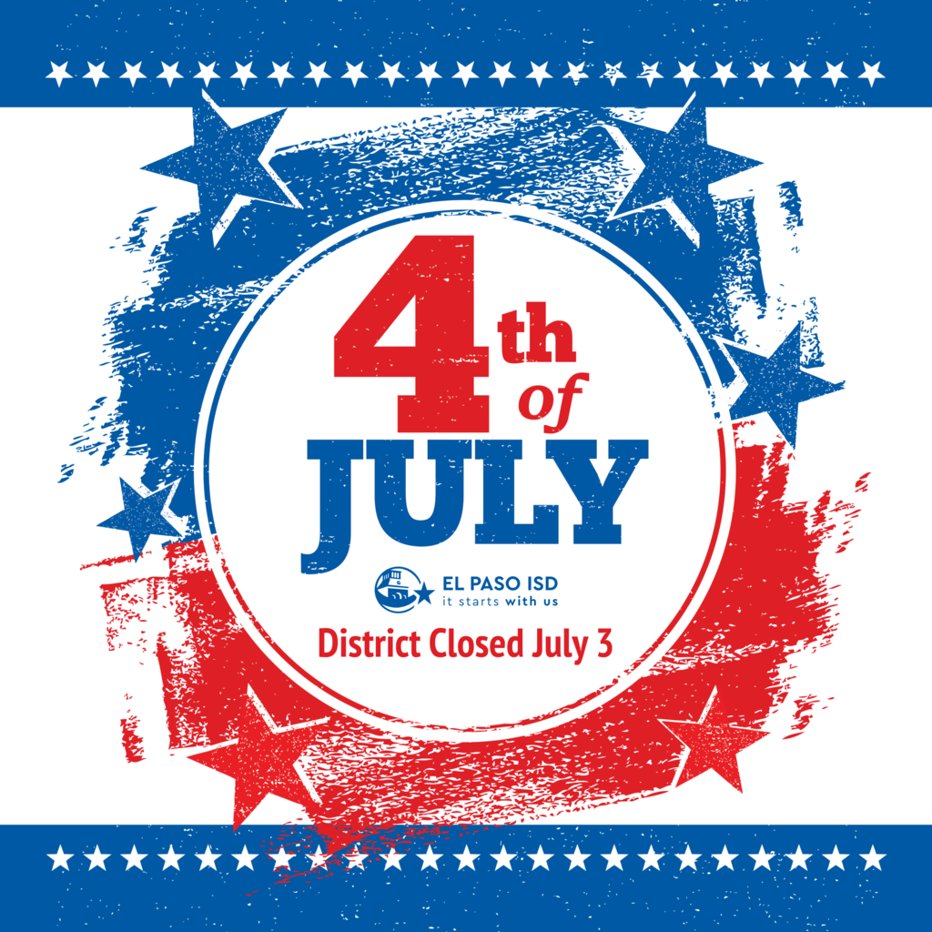 red, white, and blue stars on a graphic with text that says 4th of July District Closed July 3