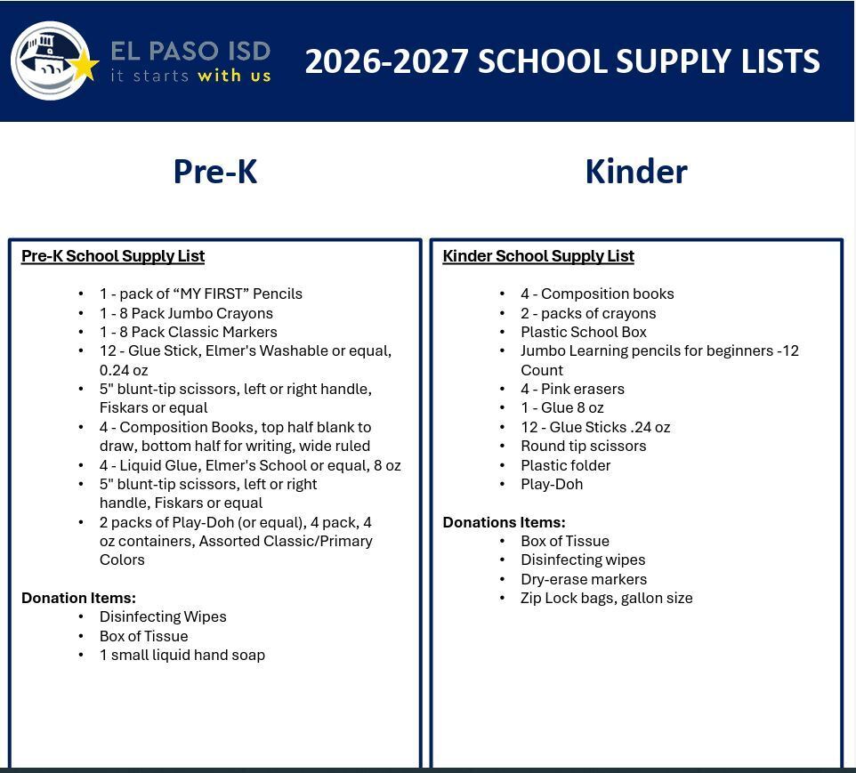prek-kinder supplies list 