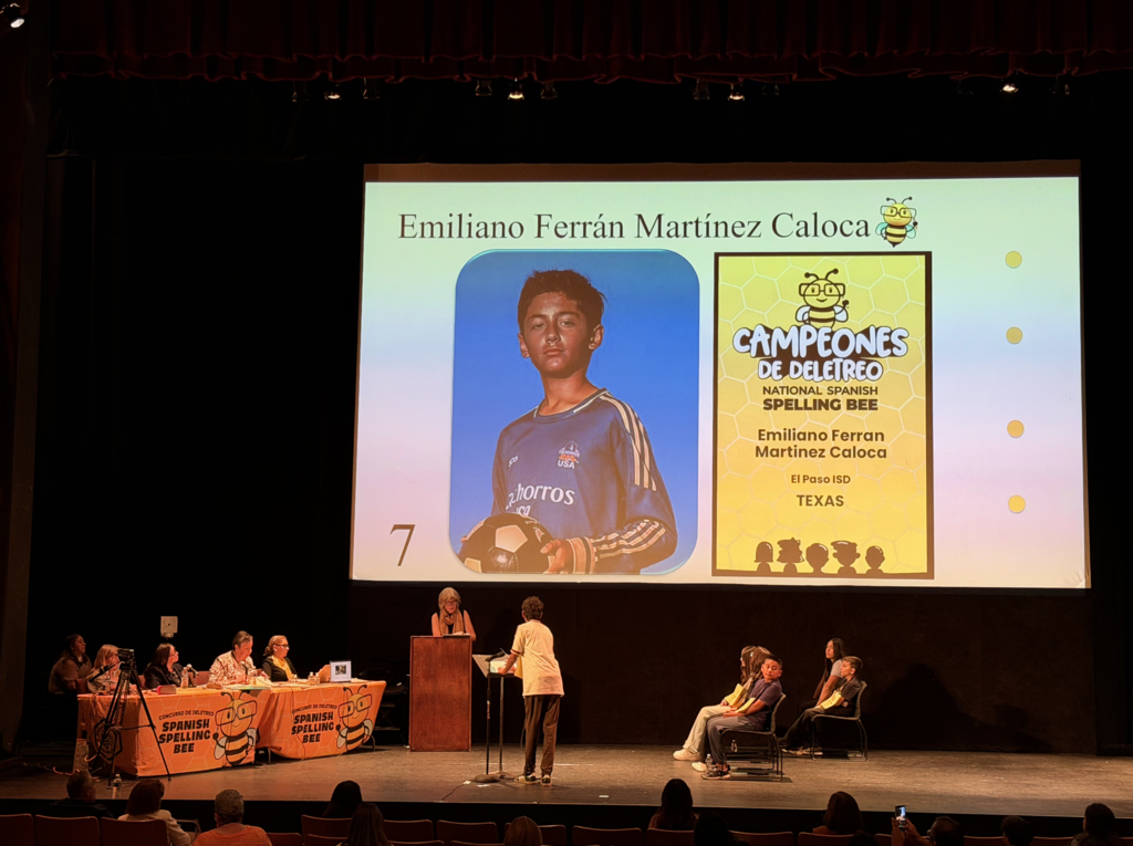 Ferrán Martínez Caloca from Wiggs Middle School getting ready to spell on stage