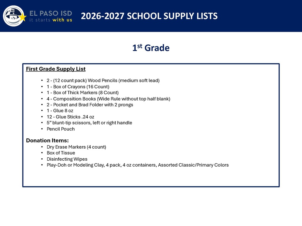 1st Grade Supplies