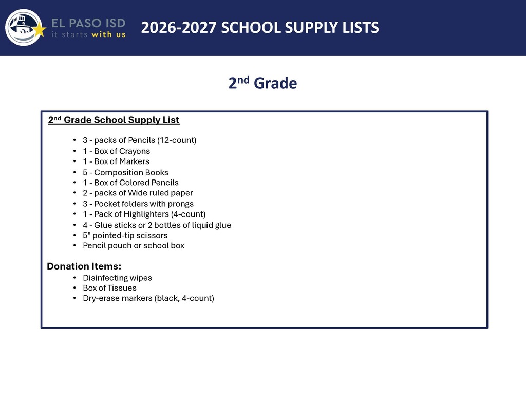 2nd Grade Supplies