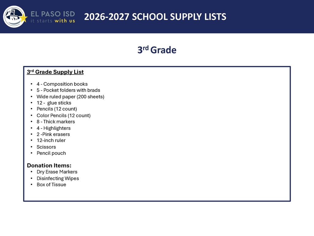 3rd Grade Supplies
