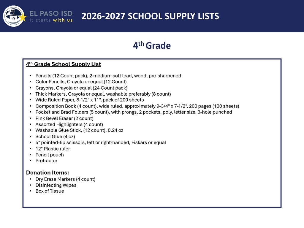 4th Grade Supplies
