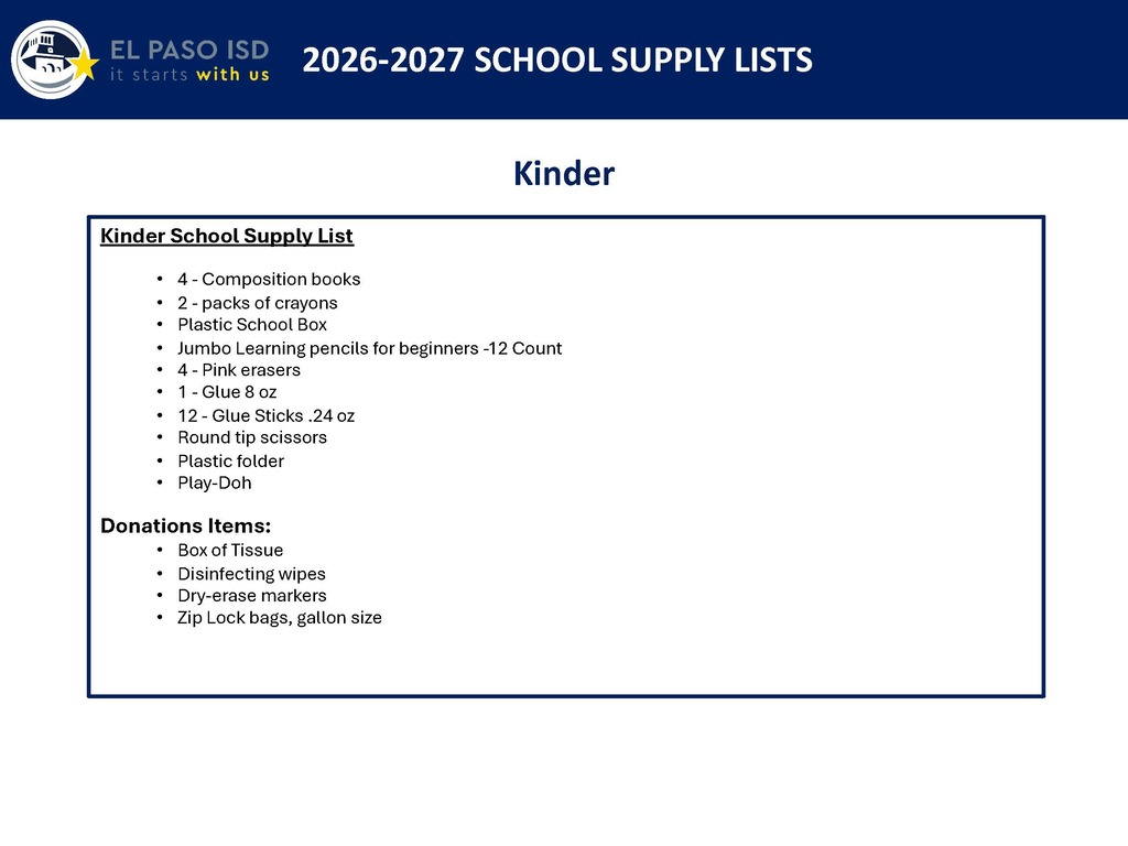 Kinder Supplies