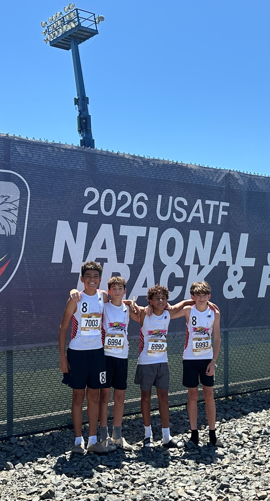 Photo of Haskins PK-8 students smiling for a photo at the 2026 USATF National Track and Field Championships
