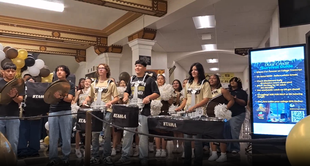 Austin drumline playing in main building