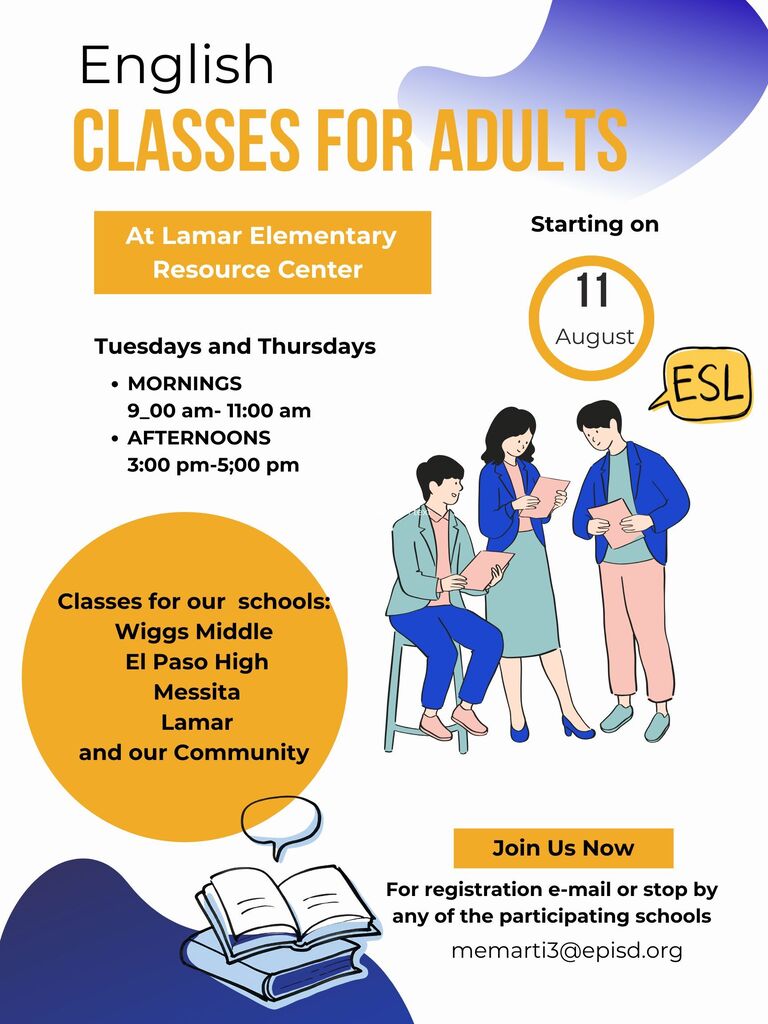 People having a conversation for a class to teach people English for El Paso High Feeder Pattern at Lamar resource Center