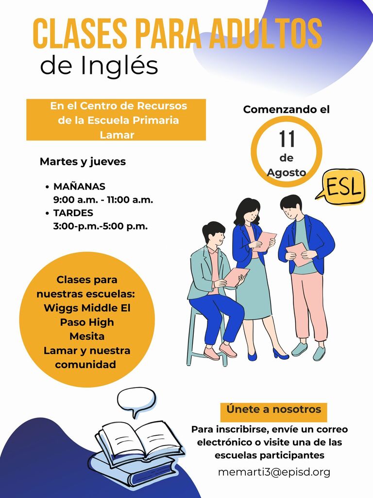 People having a conversation for a class to teach people English for El Paso High Feeder Pattern at Lamar resource Center Spanish