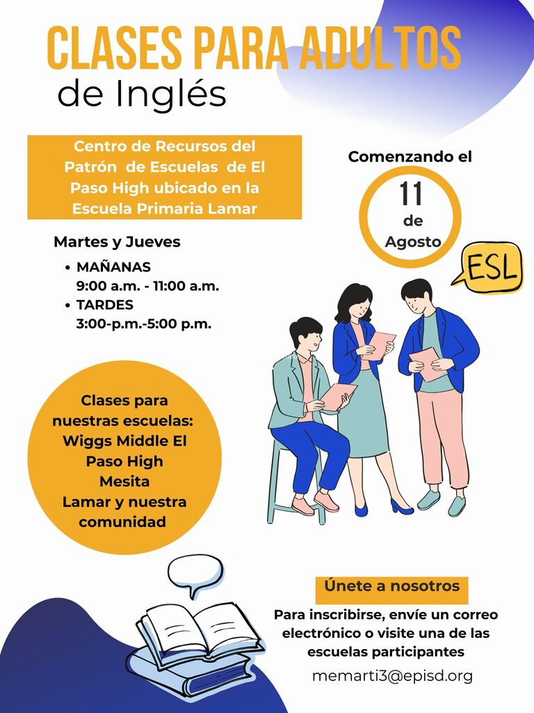 People having a conversation for a class to teach people English for El Paso High Feeder Pattern at Lamar resource Center Spanish