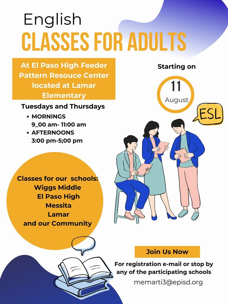 People having a conversation for a class to teach people English for El Paso High Feeder Pattern at Lamar resource Center